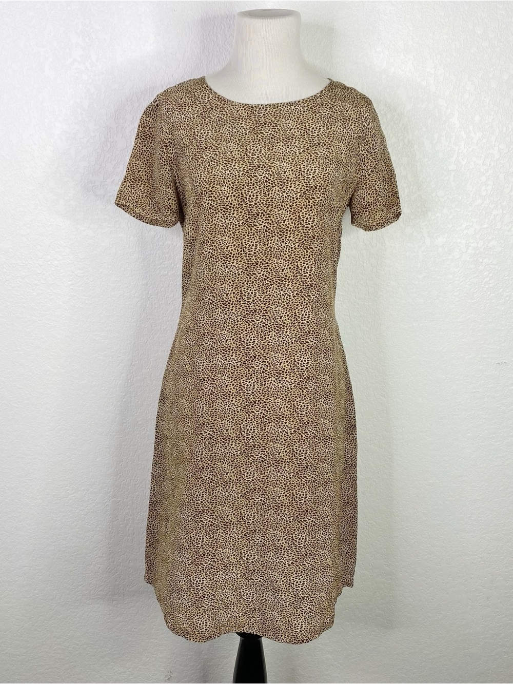 Vintage Olsen Cheetah Print 100% Silk Short Sleeve Dress